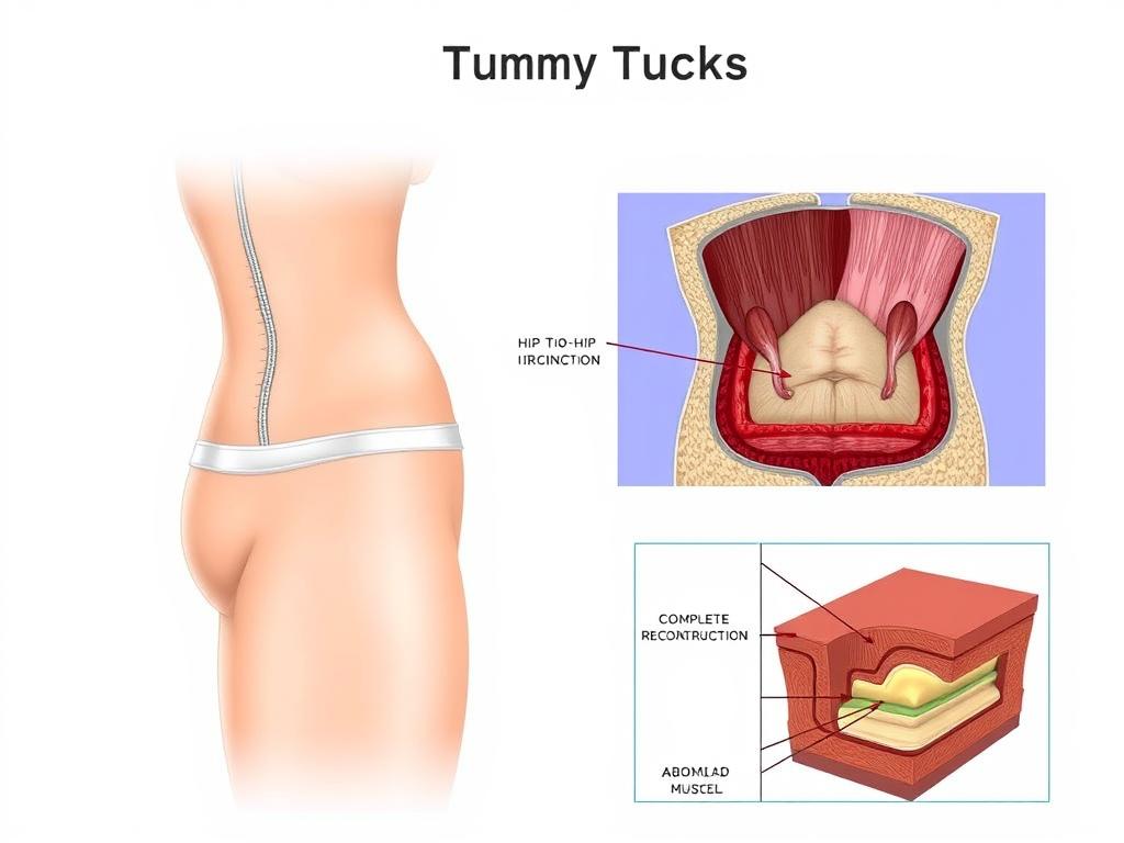 Full tummy tuck procedure showing complete abdominal reconstruction