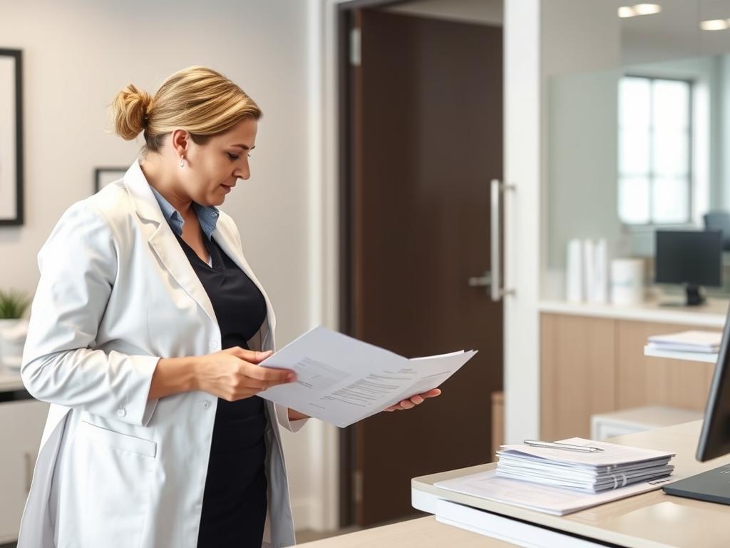 Patient discussing tummy tuck financing options with clinic staff