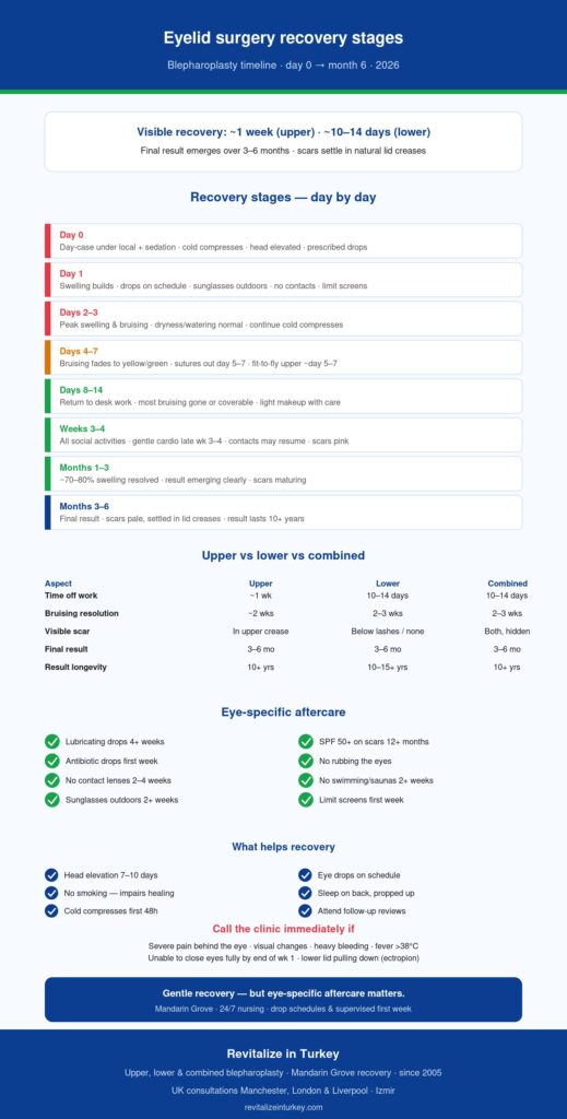 Eyelid Surgery Recovery Stages: Honest 2026 Timeline Guide | Revitalize 2 Eyelid Surgery Recovery Stages 2026 — Honest Timeline For Upper, Lower And Combined Blepharoplasty With Eye-Specific Aftercare