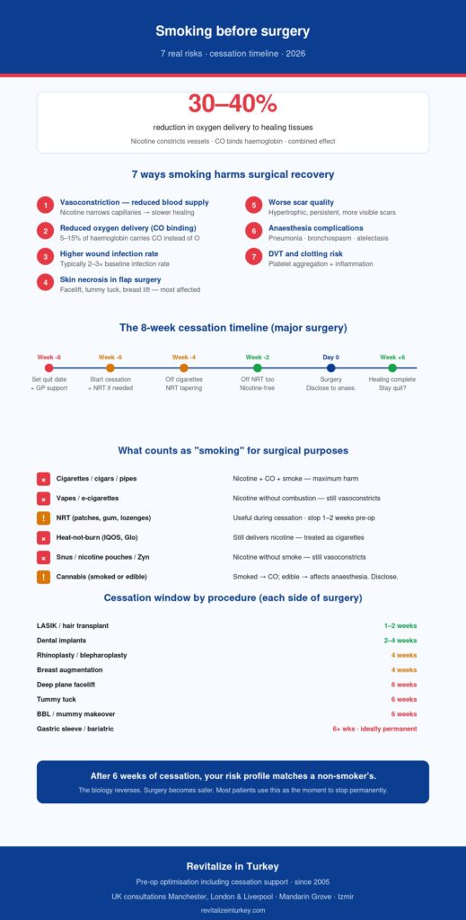 Smoking Before Surgery: 7 Real Risks (2026 Patient Guide) | Revitalize 2 Smoking Before Surgery Infographic