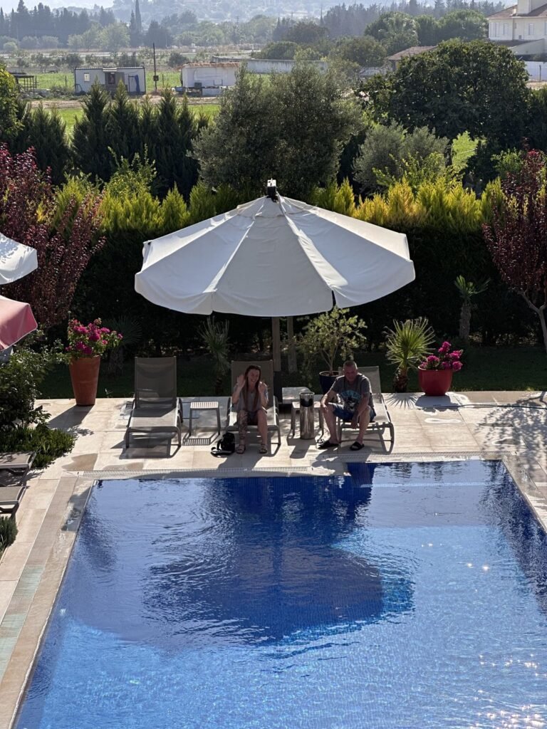 The pool seen from the garden