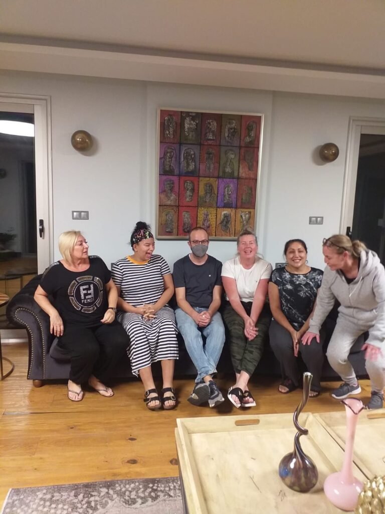 Guests together on the sofa